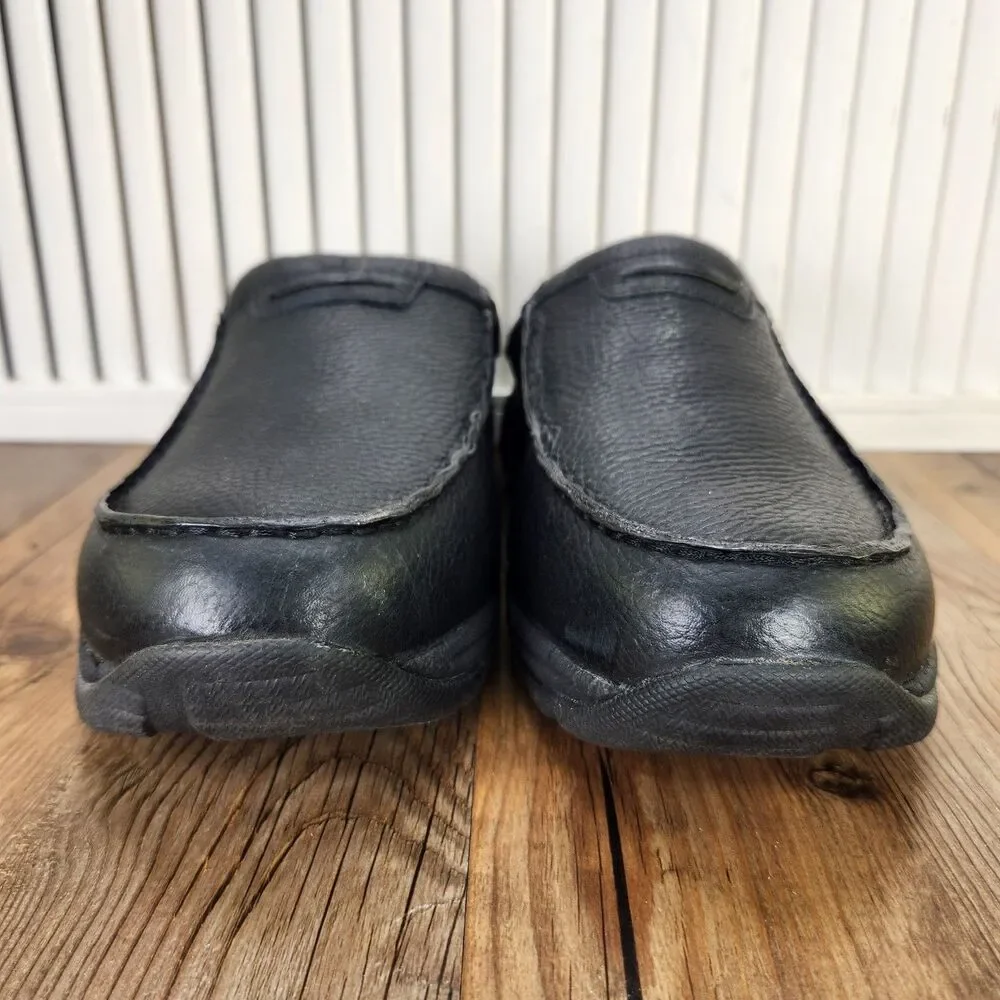 LL Bean Comfort Mules Mens Sz 10 Wide Black Pebbled Leather Slip On Fleece Lined